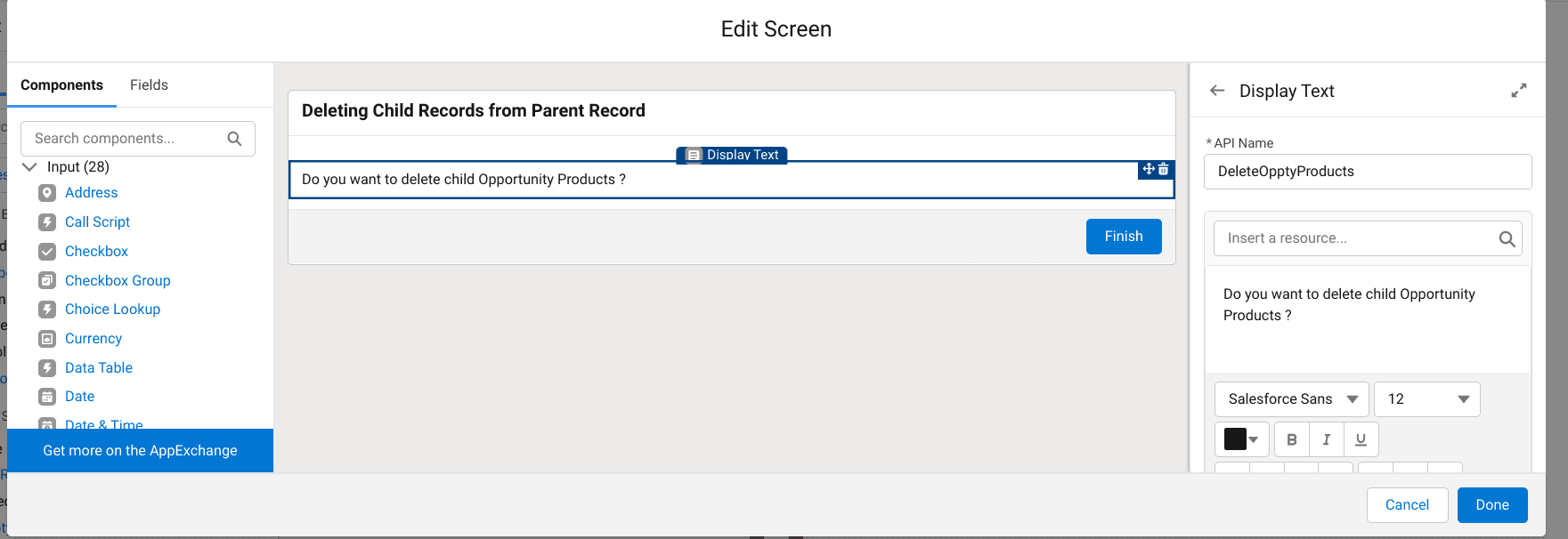 Adding Display Text Component To Screen Element