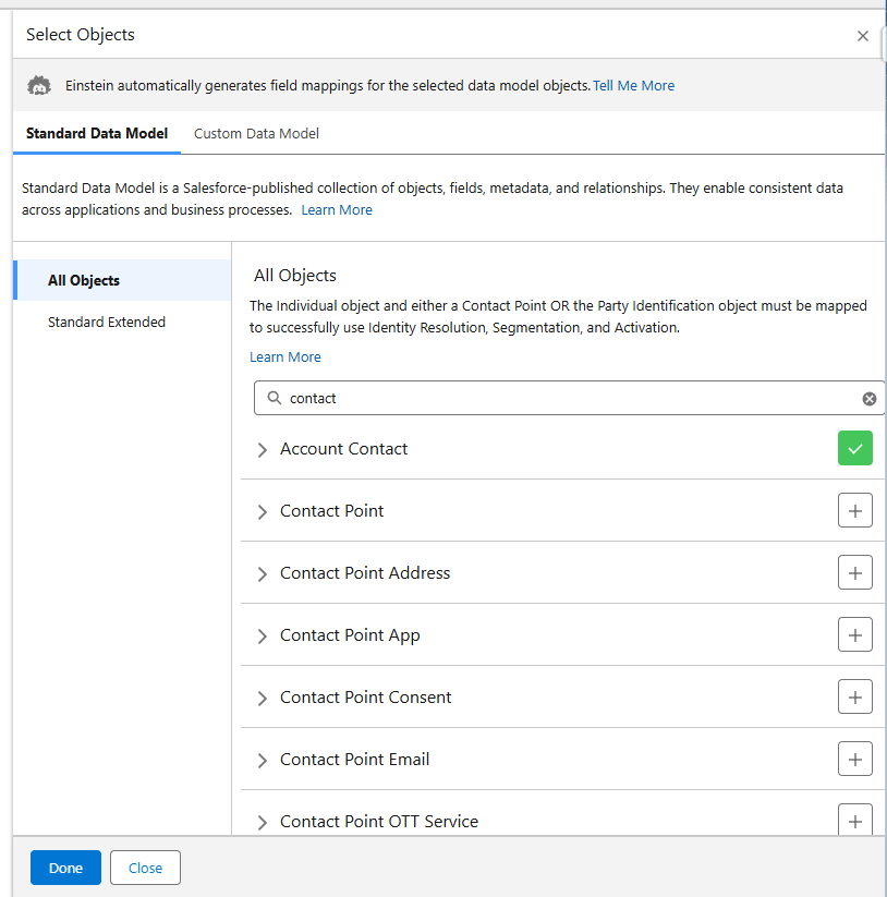 Data Cloud Select DMO fields to map