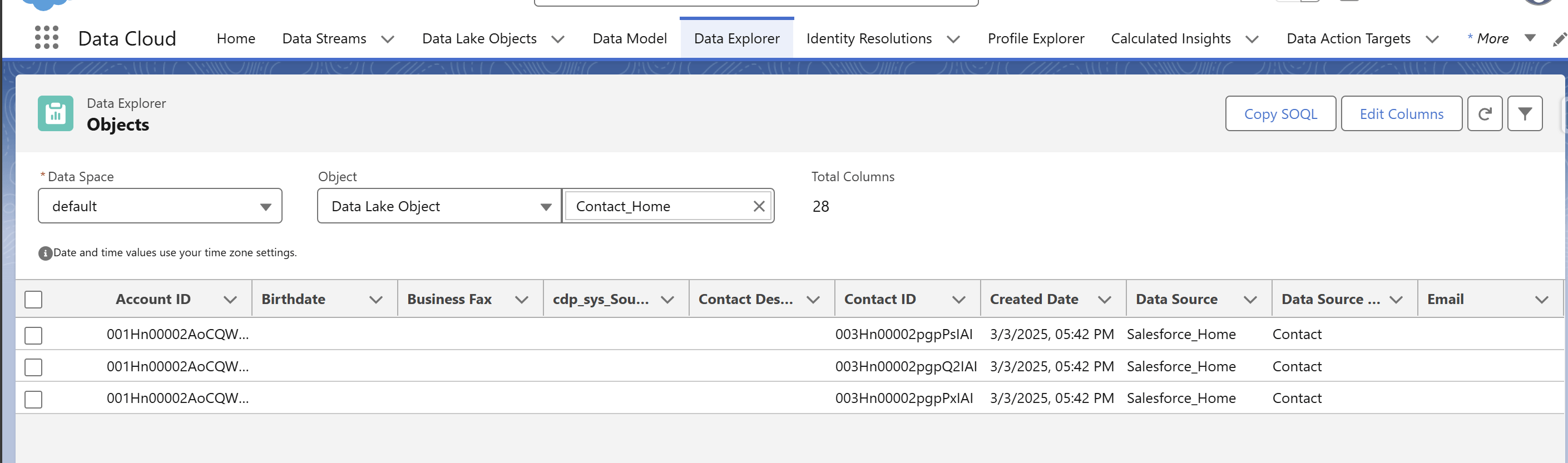 Data Explorer view Data Lake Records
