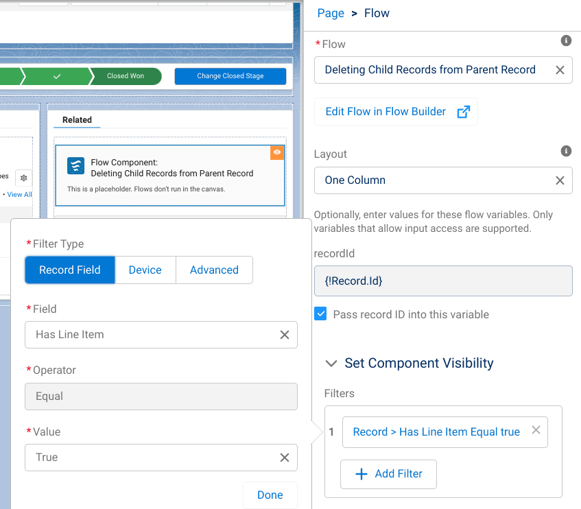 How To set a filter on a flow displaying on a lightning record page