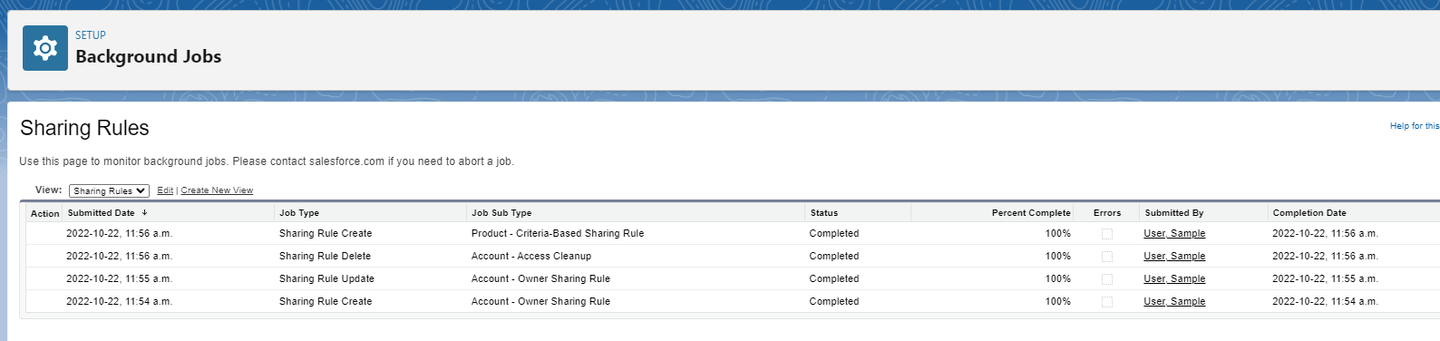 List View Of Sharing Rules Background Jobs Salesforce