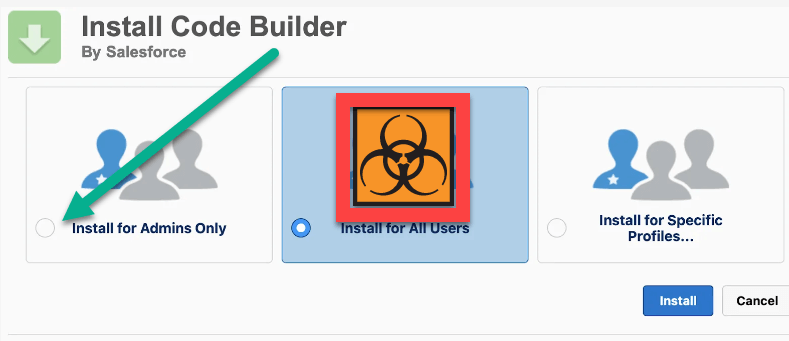 Salesforce code builder managed package install for admins