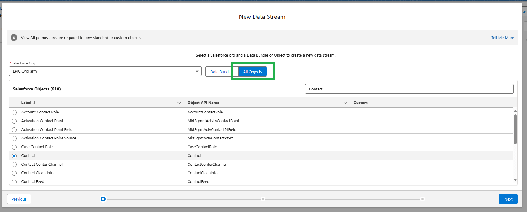 Select contact for loading into data cloud