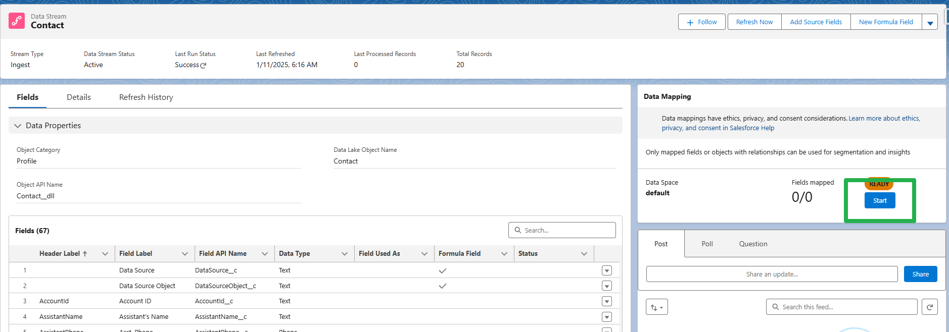 Start mapping a data lake object in data cloud